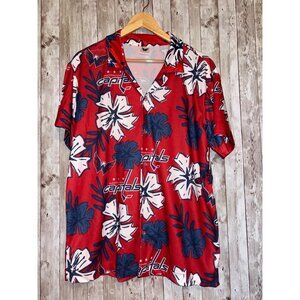 Washington Capitals Red Hawaiian Button-Up Shirt Floral Men's Large Ice Hockey